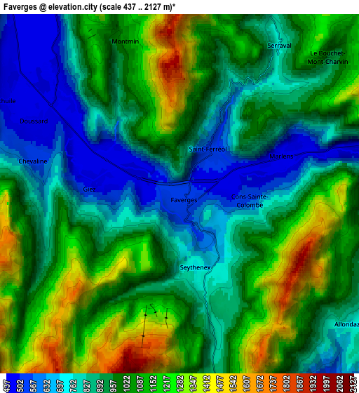 Zoom OUT 2x Faverges, France elevation map