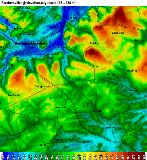 Zoom OUT 2x Farébersviller, France elevation map