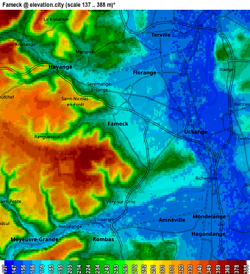 Zoom OUT 2x Fameck, France elevation map