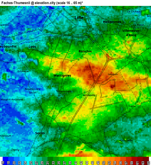 Zoom OUT 2x Faches-Thumesnil, France elevation map