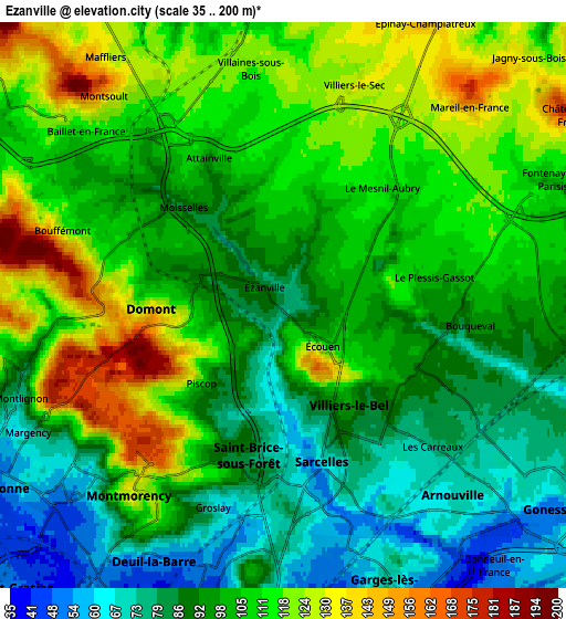 Zoom OUT 2x Ézanville, France elevation map