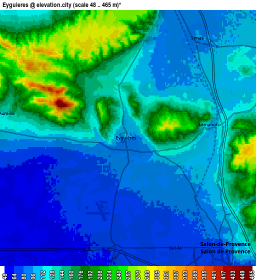 Zoom OUT 2x Eyguières, France elevation map