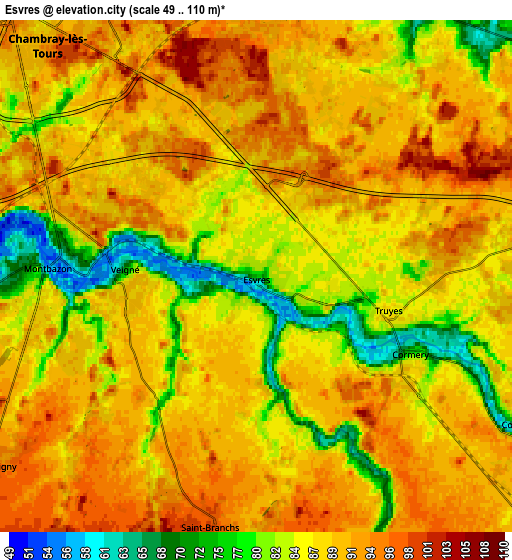 Zoom OUT 2x Esvres, France elevation map