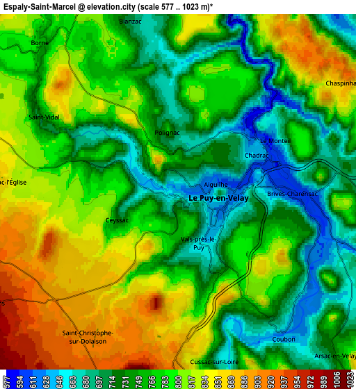 Zoom OUT 2x Espaly-Saint-Marcel, France elevation map