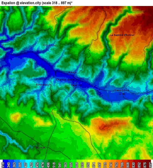 Zoom OUT 2x Espalion, France elevation map