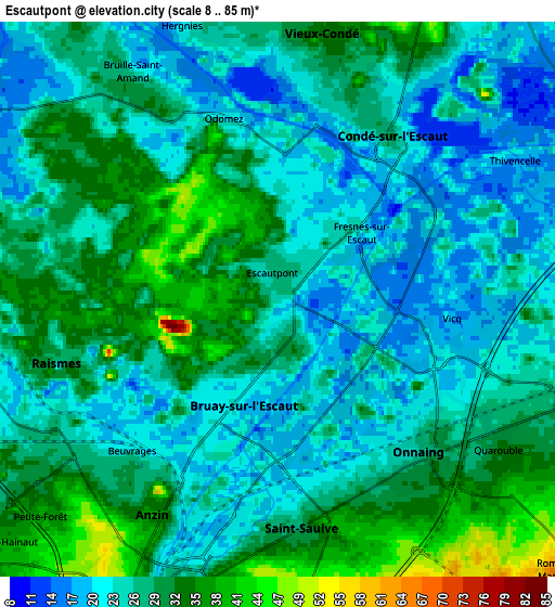 Zoom OUT 2x Escautpont, France elevation map