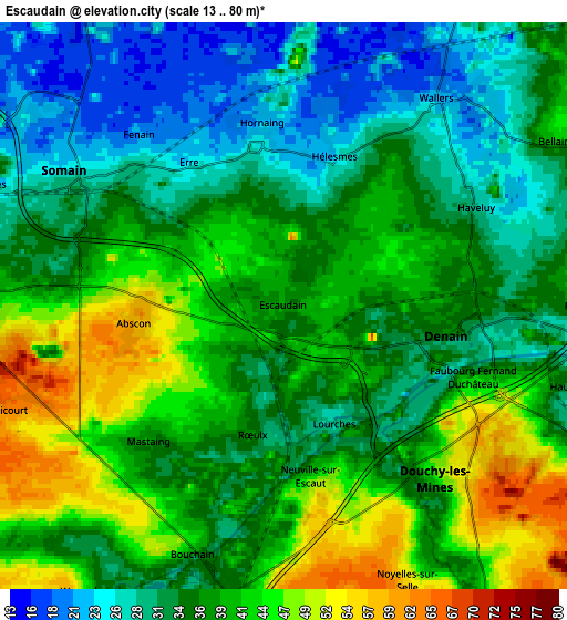 Zoom OUT 2x Escaudain, France elevation map