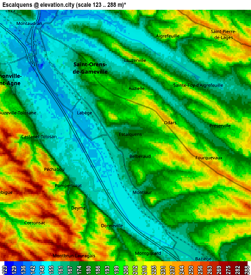 Zoom OUT 2x Escalquens, France elevation map