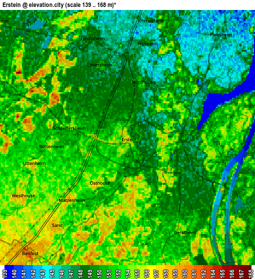 Zoom OUT 2x Erstein, France elevation map