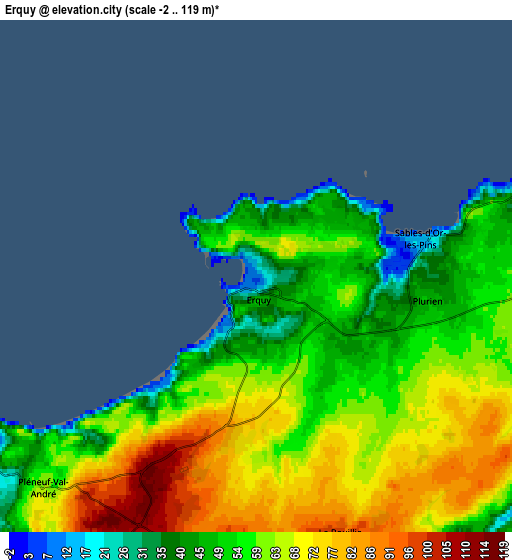 Zoom OUT 2x Erquy, France elevation map