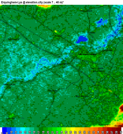 Zoom OUT 2x Erquinghem-Lys, France elevation map