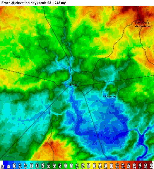 Zoom OUT 2x Ernée, France elevation map