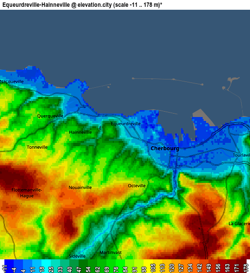 Zoom OUT 2x Équeurdreville-Hainneville, France elevation map