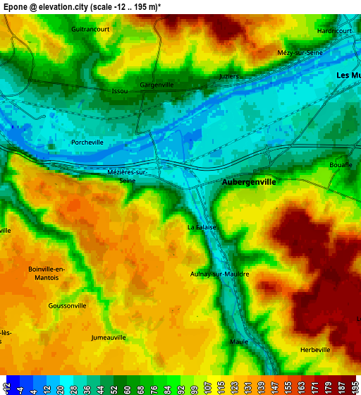 Zoom OUT 2x Épône, France elevation map