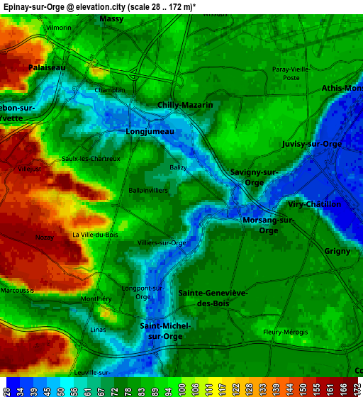 Zoom OUT 2x Épinay-sur-Orge, France elevation map