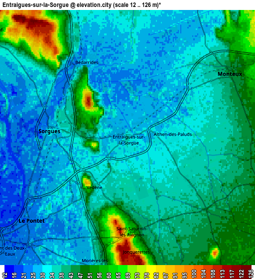 Zoom OUT 2x Entraigues-sur-la-Sorgue, France elevation map