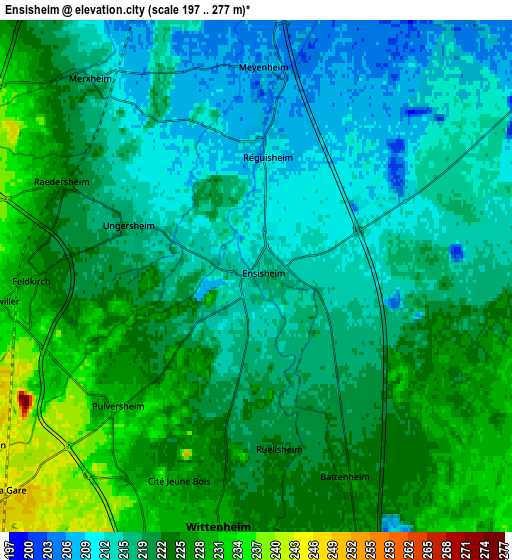 Zoom OUT 2x Ensisheim, France elevation map