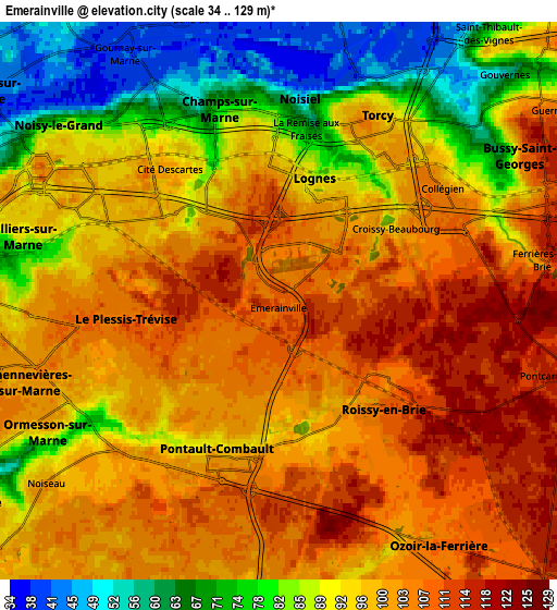 Zoom OUT 2x Émerainville, France elevation map
