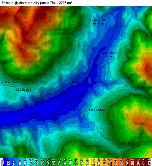 Zoom OUT 2x Embrun, France elevation map