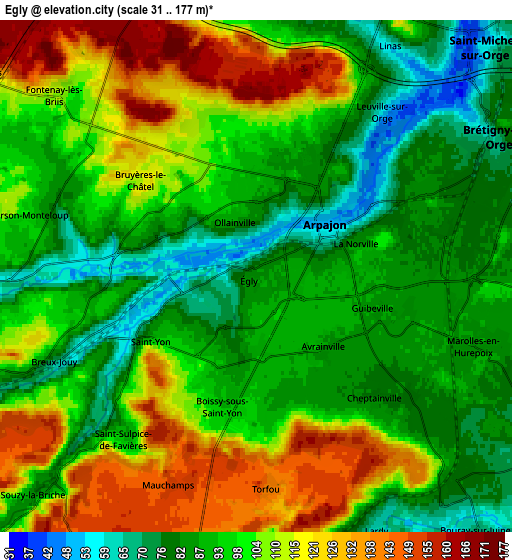 Zoom OUT 2x Égly, France elevation map