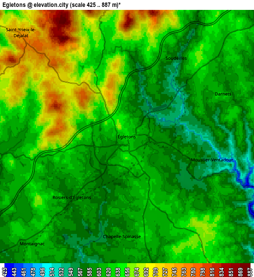Zoom OUT 2x Égletons, France elevation map