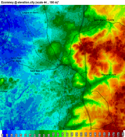 Zoom OUT 2x Écommoy, France elevation map