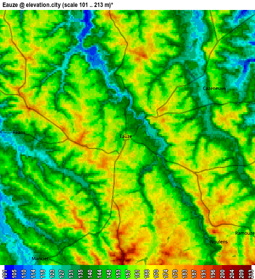 Zoom OUT 2x Eauze, France elevation map