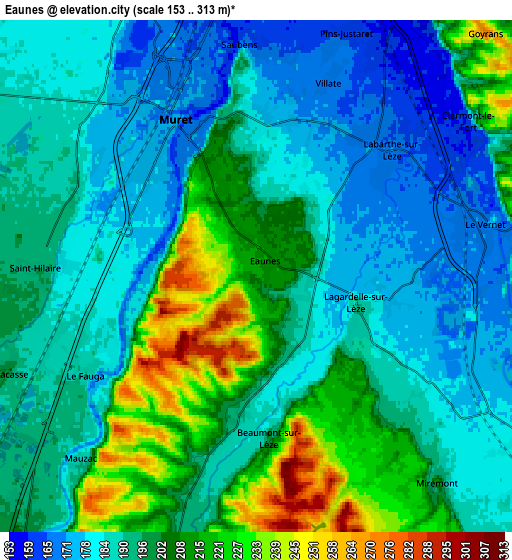 Zoom OUT 2x Eaunes, France elevation map