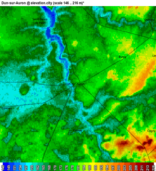 Zoom OUT 2x Dun-sur-Auron, France elevation map