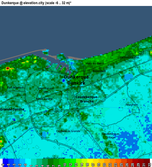 Zoom OUT 2x Dunkerque, France elevation map