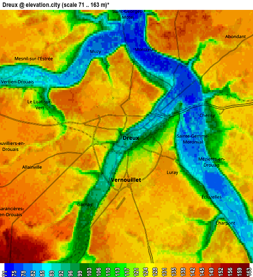 Zoom OUT 2x Dreux, France elevation map