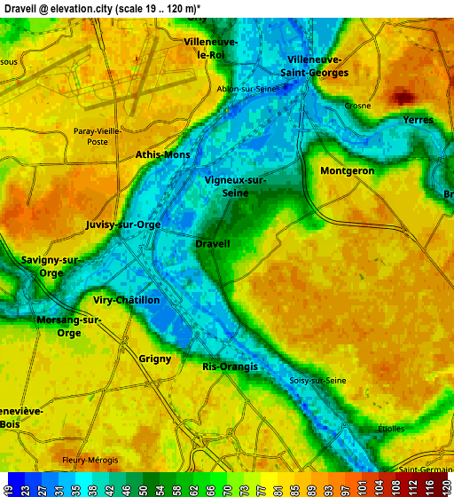 Zoom OUT 2x Draveil, France elevation map