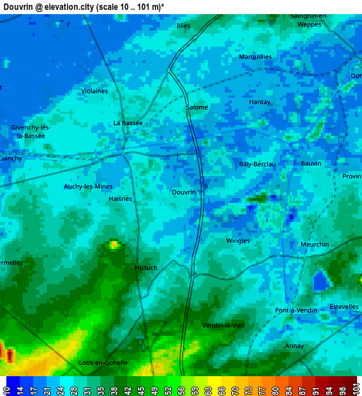 Zoom OUT 2x Douvrin, France elevation map