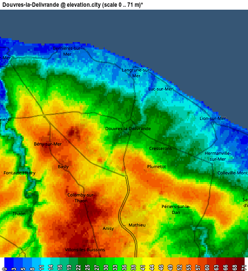 Zoom OUT 2x Douvres-la-Délivrande, France elevation map