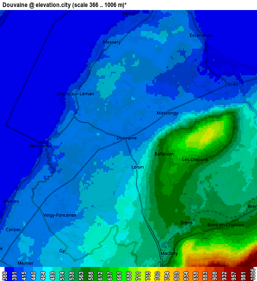 Zoom OUT 2x Douvaine, France elevation map