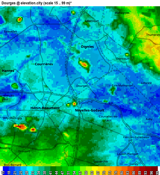 Zoom OUT 2x Dourges, France elevation map