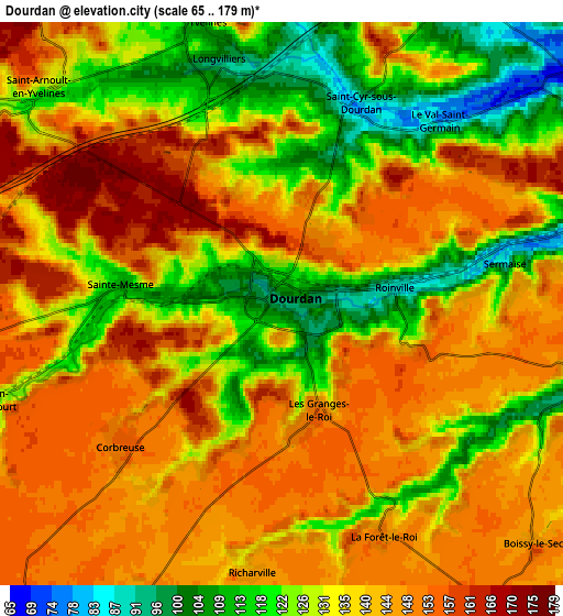 Zoom OUT 2x Dourdan, France elevation map