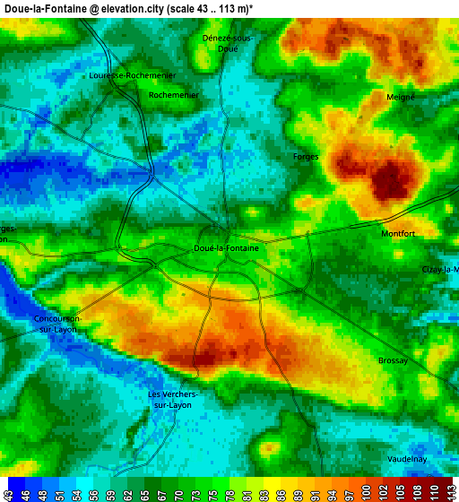 Zoom OUT 2x Doué-la-Fontaine, France elevation map