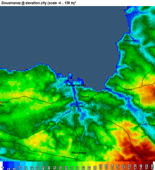 Zoom OUT 2x Douarnenez, France elevation map