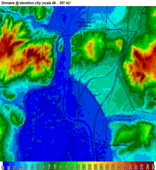 Zoom OUT 2x Donzère, France elevation map