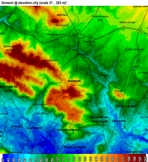 Zoom OUT 2x Domont, France elevation map