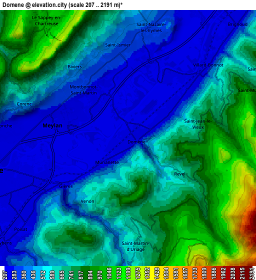 Zoom OUT 2x Domène, France elevation map