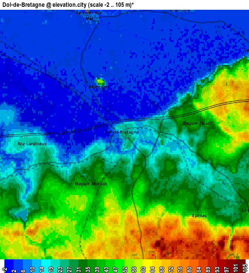 Zoom OUT 2x Dol-de-Bretagne, France elevation map