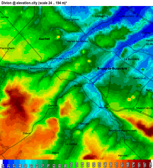 Zoom OUT 2x Divion, France elevation map