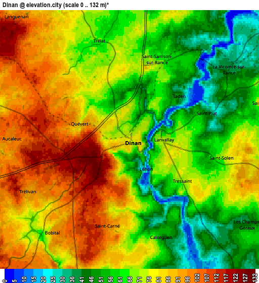 Zoom OUT 2x Dinan, France elevation map