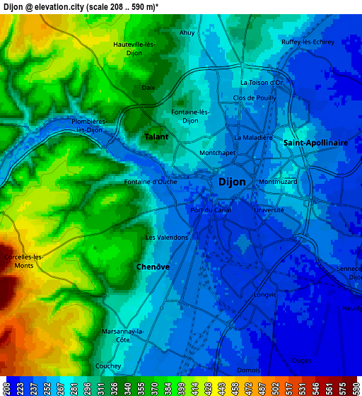 Zoom OUT 2x Dijon, France elevation map