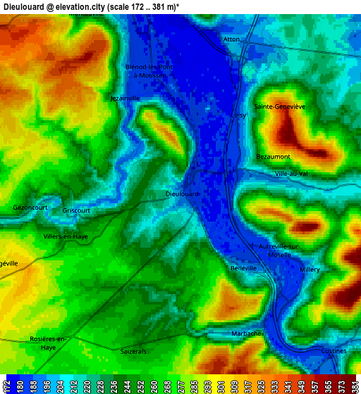 Zoom OUT 2x Dieulouard, France elevation map