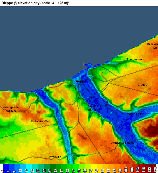 Zoom OUT 2x Dieppe, France elevation map