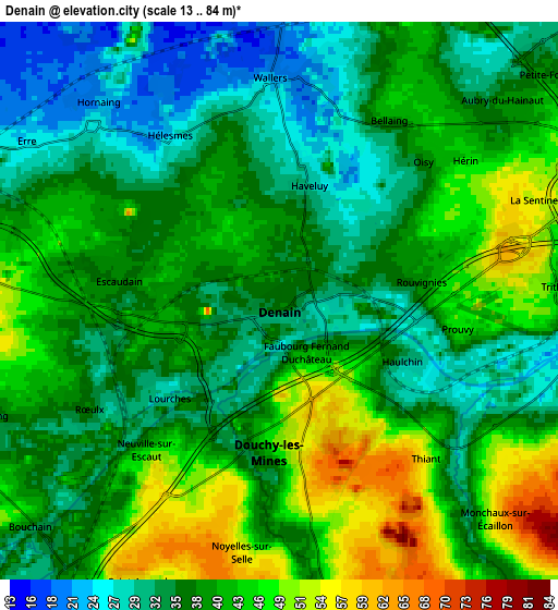 Zoom OUT 2x Denain, France elevation map