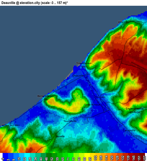 Zoom OUT 2x Deauville, France elevation map